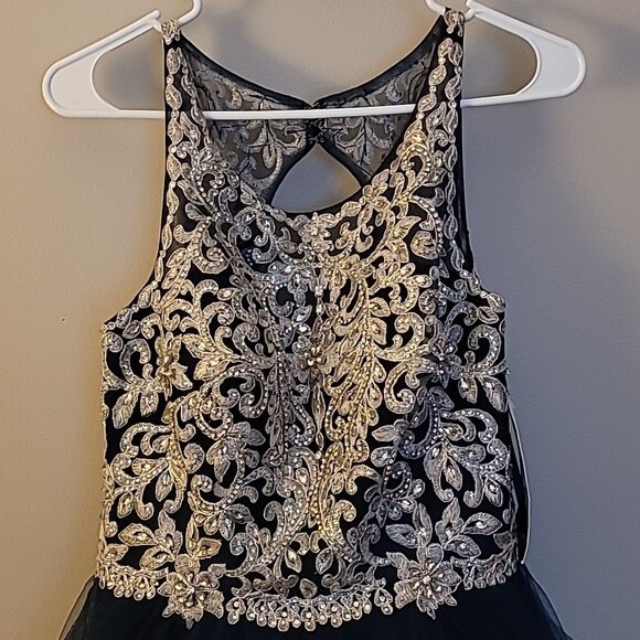 Aria Couture Navy Blue Diamond Studded Prom Dress With Open Back. Size Small - Picture 5 of 14